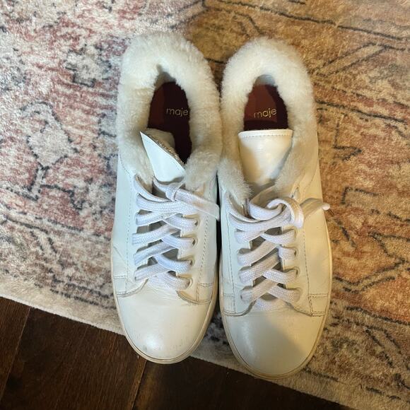 Maje White Leather Platform Sneakers Sheepskin Lined Shoes EU 38 Preppy GUC - Picture 9 of 10